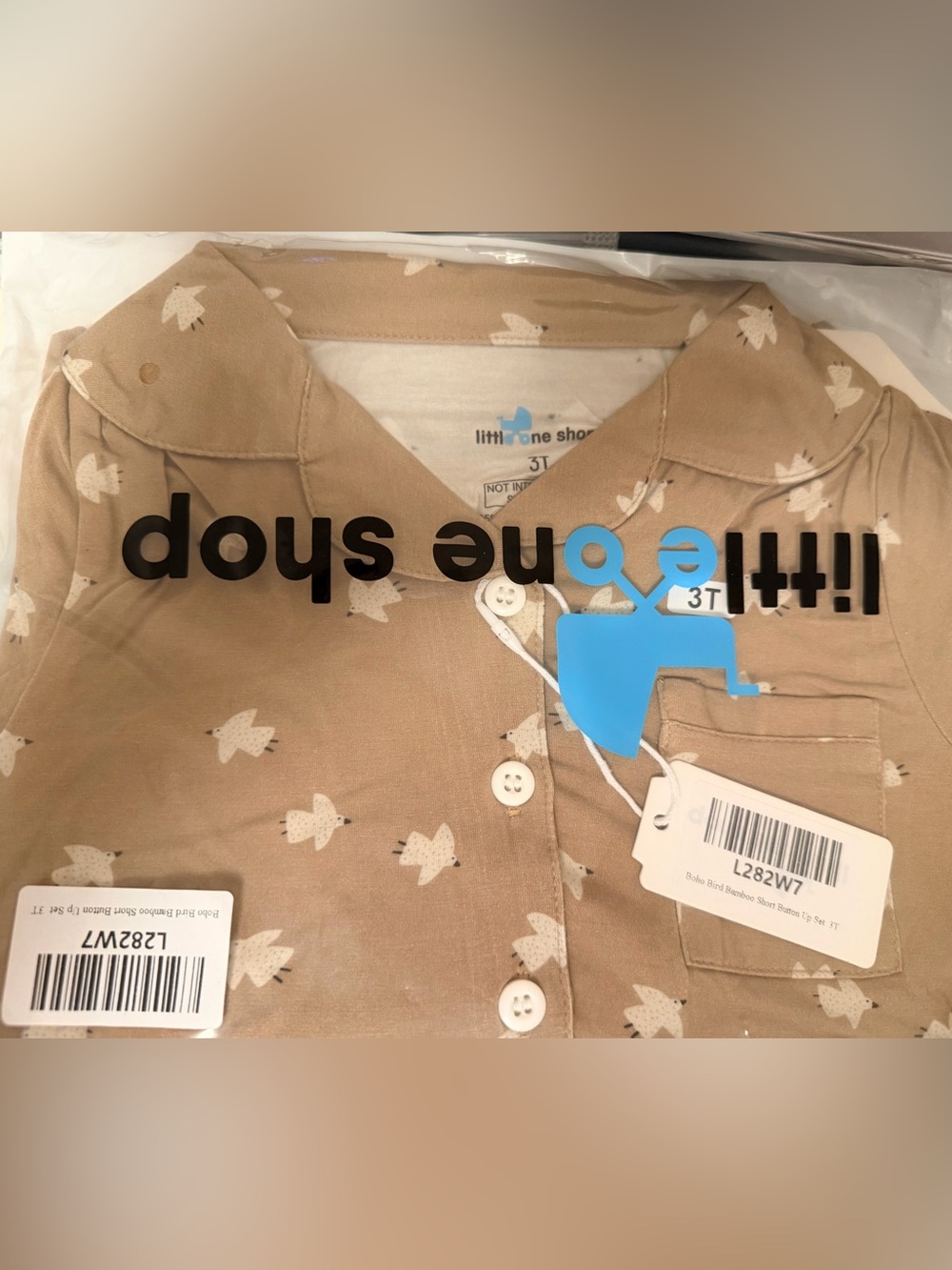 NWT Tan Bird Print Bamboo fabric Short Sleeve Shirt and shorts set - 3T